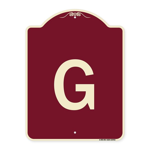 Designer Series Sign W/ Letter G, Burgundy Heavy-Gauge Aluminum Sign, 24" x 18", BU-1824-22952